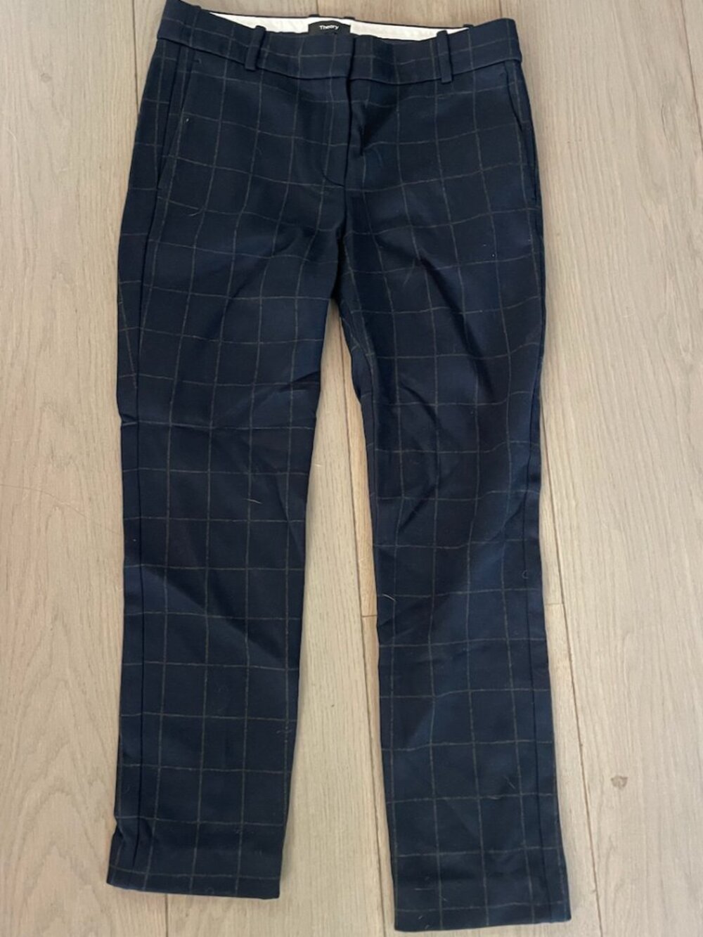 Theory Navy Plaid Cropped Tailored Trousers Size 4